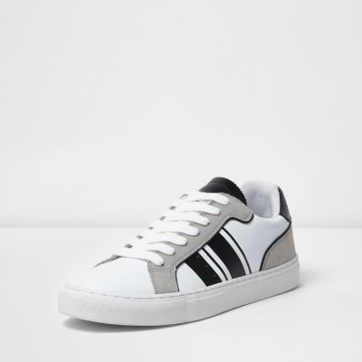 White and grey stripe lace-up trainers